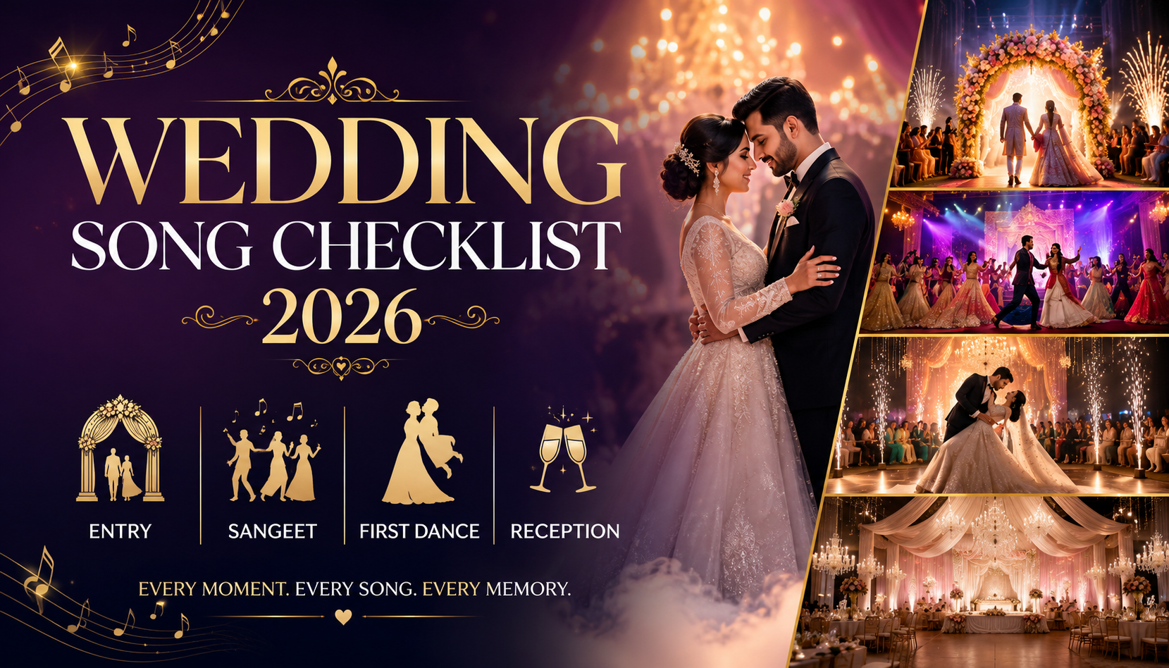 Wedding Song Checklist 2026: Entry, Sangeet, First Dance & Reception
